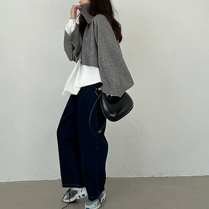 【トップス】イレギュラー 春 秋 冬 ショート丈  レイヤード セーター 【JZシリーズ】