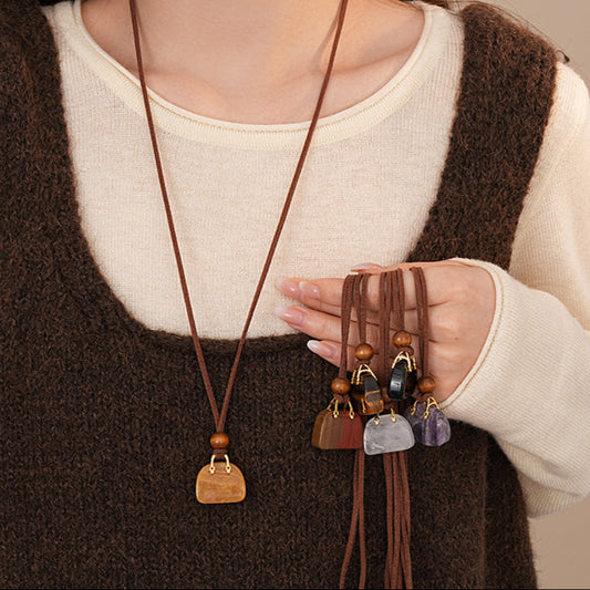 【🎁 B2G1｜先行スタート！】【グッズ】韓国風 カラフル人工タイガーアイ バッグネックレス  ニットチェーン レトロ 高級感 アクセサリー