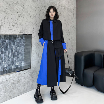 2点セット！【セットアップ】モードデザイン 配色切替 ショートトップス＋ウエストゴム スカート 上下セット レディース 春秋【AHシリーズ】