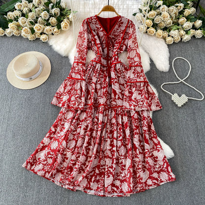 【ワンピース】大人エレガント♡フレンチレトロ 長袖 フリルワンピース｜ウエストマークで細見え【SHシリーズ】