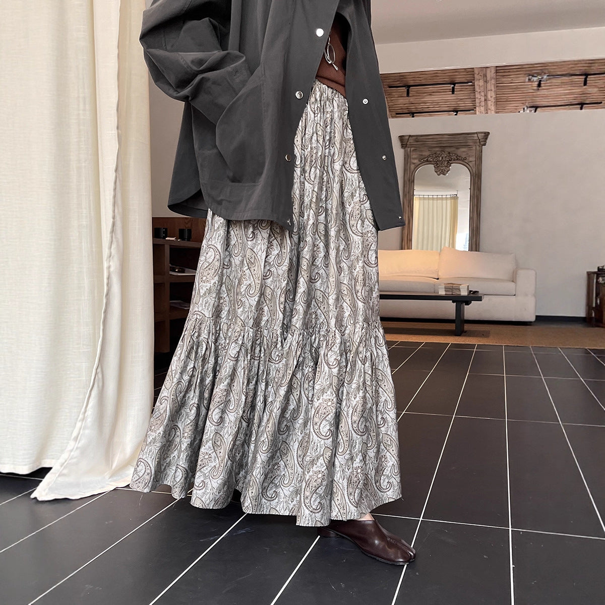 【ボトムス】秋新作 フレンチスタイル ペイズリー柄 切替え フレアスカート リゾート風 レディース コーディネート自在【SHシリーズ】