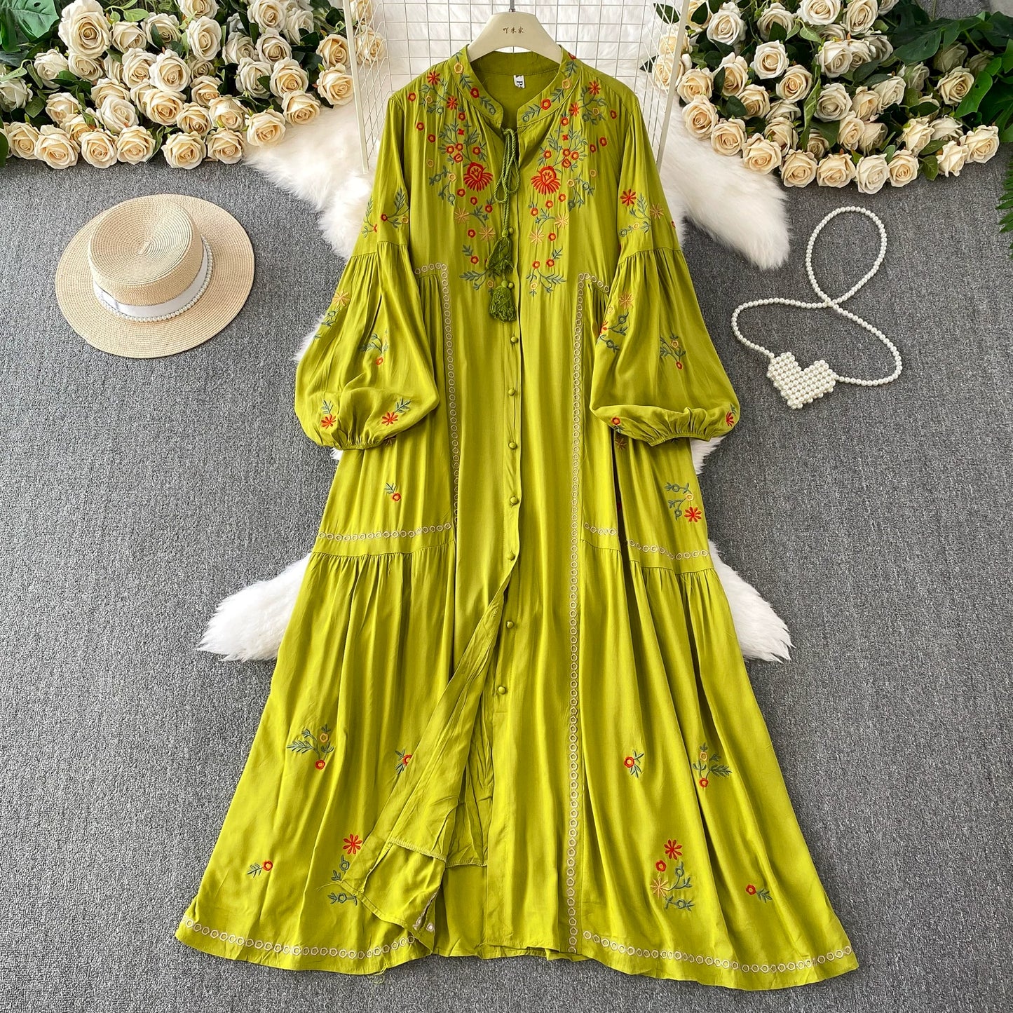 【60%OFF⭐️早い者勝ち】【ワンピース】刺繍 バルーンスリーブ エレガント 長袖 ワンピース 【SHシリーズ】