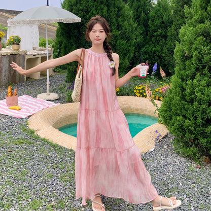 【ワンピース】夏 優しいフレンチ風 ゆったり グラデーション ノースリーブキャミソールワンピース【SHシリーズ】