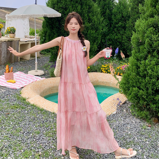 【ワンピース】夏 優しいフレンチ風 ゆったり グラデーション ノースリーブキャミソールワンピース【SHシリーズ】