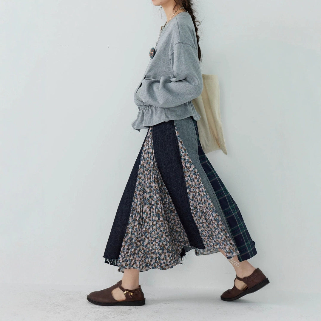 【ボトムス】日系 春夏秋冬 花柄 切り替えし Aライン スカート【SHシリーズ】