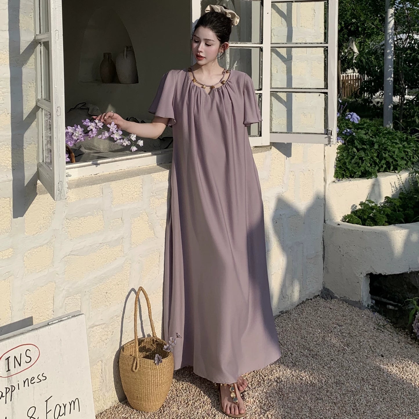 【ワンピース】フリルスリーブ 体型カバー スウィート デザイン感 ワンピース 【JZシリーズ】