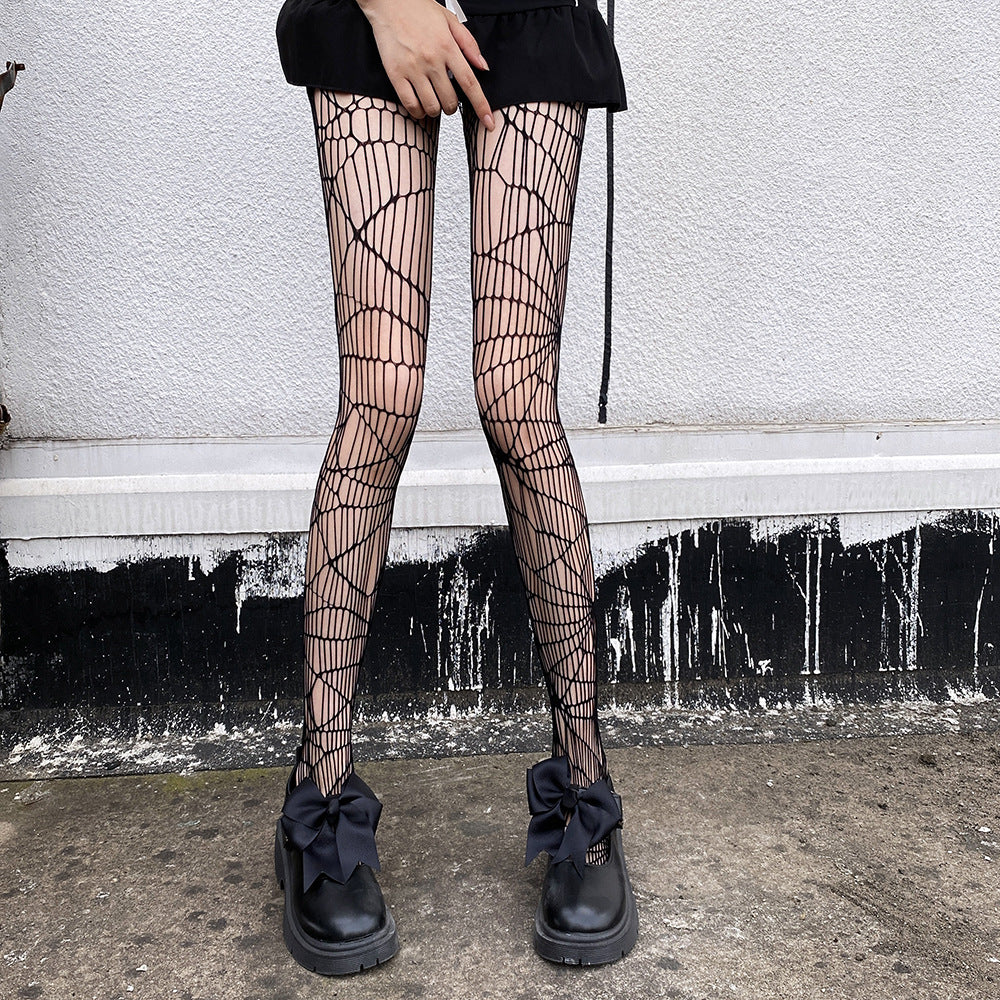 【ハロウィン】ダークスタイル 網タイツ JK風 インフルエンサー レディース ブラック 薄手 タイツ 透かし模様 柄タイツ