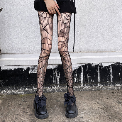 【ハロウィン】ダークスタイル 網タイツ JK風 インフルエンサー レディース ブラック 薄手 タイツ 透かし模様 柄タイツ