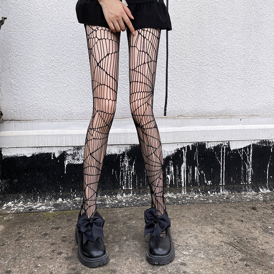 【ハロウィン】ダークスタイル 網タイツ JK風 インフルエンサー レディース ブラック 薄手 タイツ 透かし模様 柄タイツ