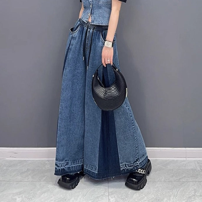 【ボトムス】アメカジ ウォッシュ加工デニムワイドパンツ レディース 春秋 ヴィンテージ風 ルーズシルエット カジュアル【AHシリーズ】