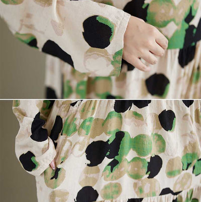 【ワンピース】春 秋 ドット ナチュラルガーリー ナチュラルガーリー プリント 長袖 ワンピース 【SHシリーズ】