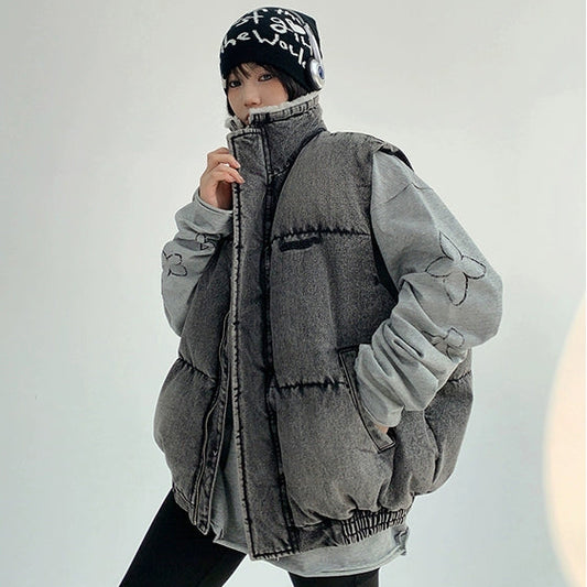 【アウター】春 秋 冬 アメリカンスタイル ヴィンテージ加工 厚手 デニム 綿入れコート【FCシリーズ】