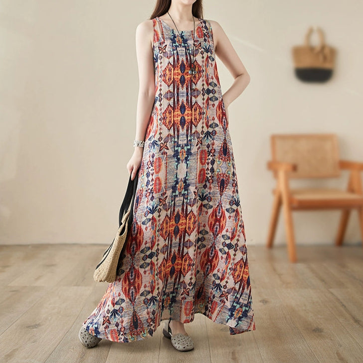 【ワンピース】ボヘミアン 夏 フラワープリント ノースリーブ キャミソール ワンピース【SHシリーズ】