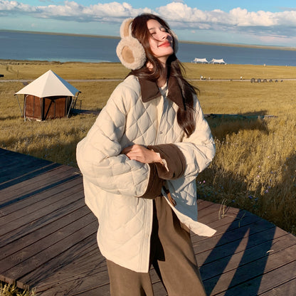 【アウター】バイカラー＆大きめポケット🎵 上品 中綿コート レディース 秋冬 韓国風 綿入れコート【JZシリーズ】