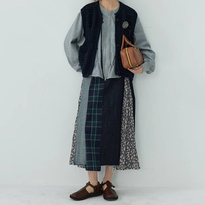 【ボトムス】日系 春夏秋冬 花柄 切り替えし Aライン スカート【SHシリーズ】