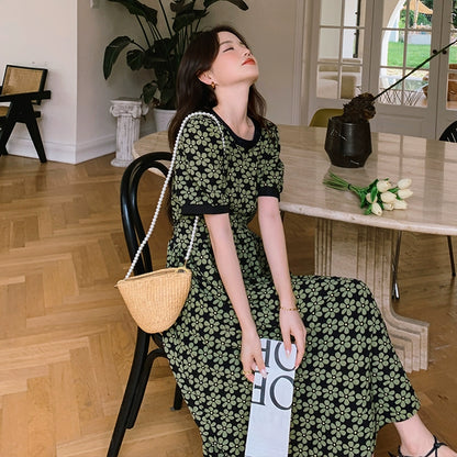 【ワンピース】フレンチシフォン 花柄 半袖ワンピース 高級感 美しい  気品 ロングドレス【SHシリーズ】