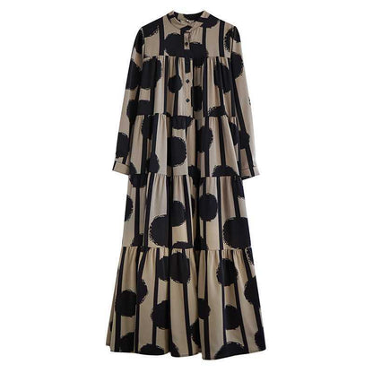 【ワンピース】ドット プリント フレア 春 秋 冬 長袖 ワンピース 【SHシリーズ】