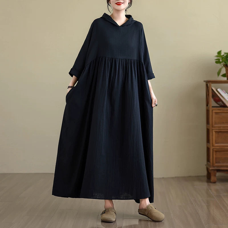 【60%OFF⭐️早い者勝ち】【ワンピース】フーディー 無地 長袖ワンピース 上品フェミニン レトロムード【JZシリーズ】