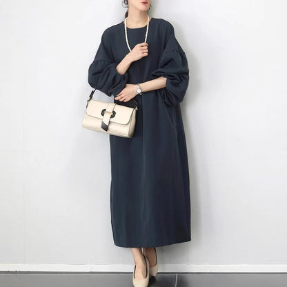 【24AW】【ワンピース】INS 日系 シンプル 着痩せ 長袖ワンピース