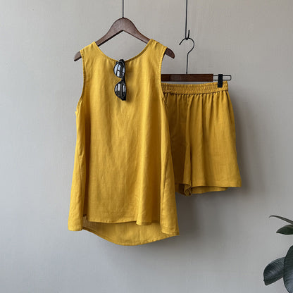 2点セット！【セットアップ】夏 韓国系 タンクトップ＋ハイウエスト カジュアルショートパンツ 2点上下セット【JZシリーズ】