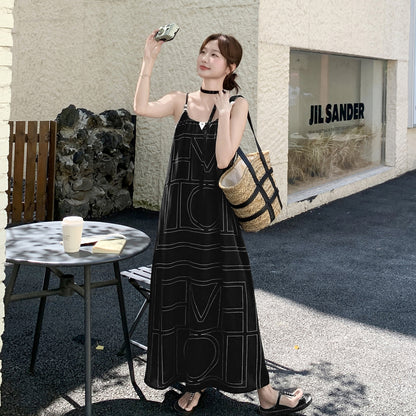 【ワンピース】バカンス配色ジオメトリックプリント リラックス感細見え ノースリーブキャミワンピース【SHシリーズ】