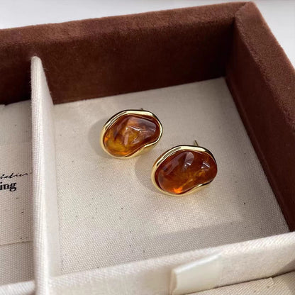 【🎁 B2G1｜先行スタート！】【グッズ】メラード風 アシンメトリー デザイン 琥珀色ピアス おしゃれ ヴィンテージ風 イヤーアクセ