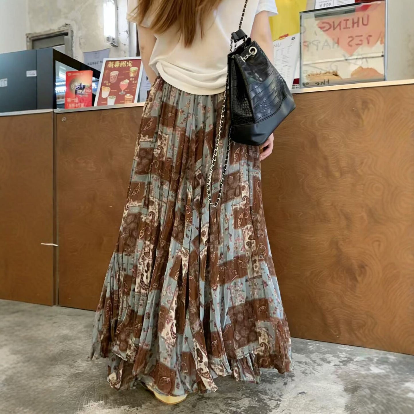 【ボトムス】レトロ風 花柄 プリーツ スカート レディース 夏 フレアスカート ハイウエスト ロング丈 フェミニン【SHシリーズ】