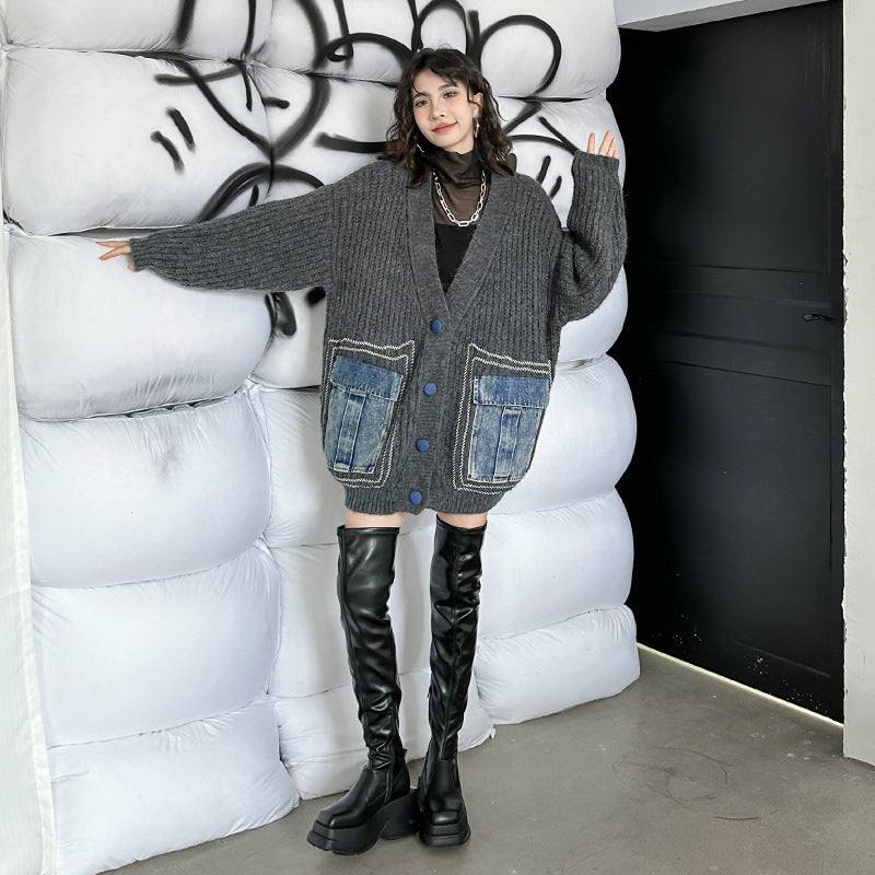 🔥大人気商品が再入荷！【アウター】韓国風 春秋 ゆったり Vネック ニット生地 カーディガン