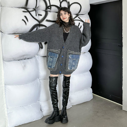 🔥大人気商品が再入荷！【アウター】韓国風 春秋 ゆったり Vネック ニット生地 カーディガン