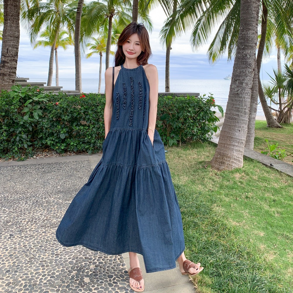 【ワンピース】夏 フレンチ温柔風 スウィート 韓国系 スリム効果 ノースリーブワンピース