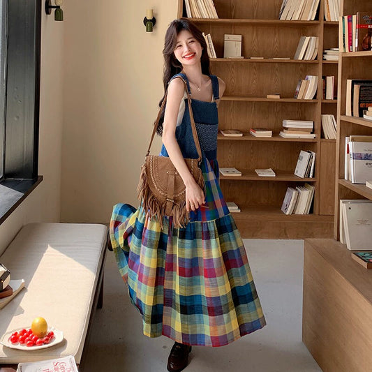 【ワンピース】夏新作 ドーパミン配色 デザイン感あふれる ノースリーブワンピース 華やか＆気質アップ【SHシリーズ】