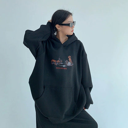 【トップス】春 秋 冬 カートゥーン犬 ヴィンテージ風 フード付き パーカー 【FCシリーズ】