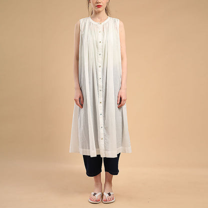 【洋裝】夏季寬鬆立領顯瘦A字無袖連身裙