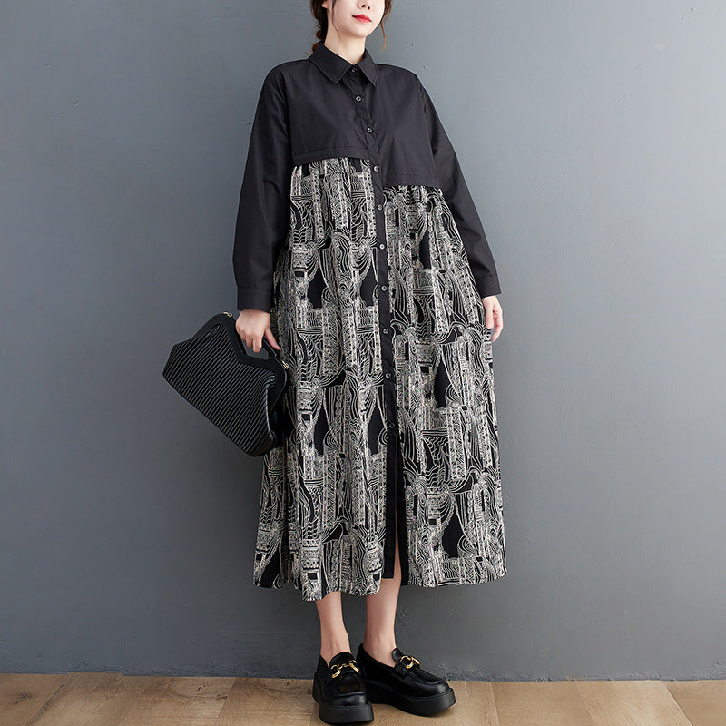 【60%OFF⭐️早い者勝ち】【ワンピース】プリント レトロ 春 秋 冬 切り替え 長袖 ワンピース 【SHシリーズ】