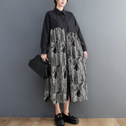 【60%OFF⭐️早い者勝ち】【ワンピース】プリント レトロ 春 秋 冬 切り替え 長袖 ワンピース 【SHシリーズ】