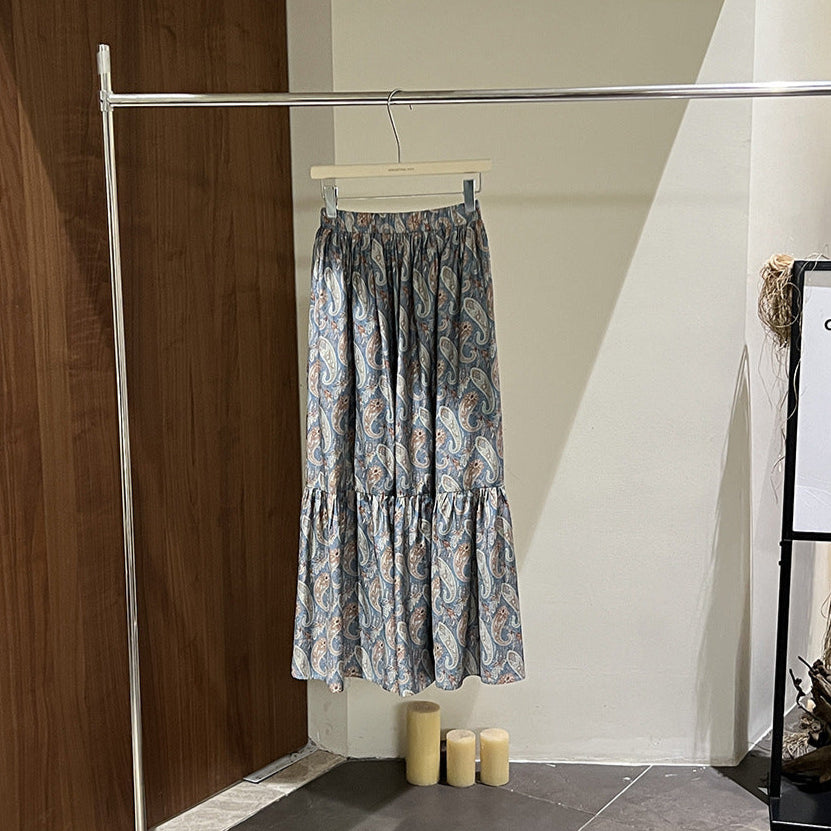 【ボトムス】秋新作 フレンチスタイル ペイズリー柄 切替え フレアスカート リゾート風 レディース コーディネート自在【SHシリーズ】