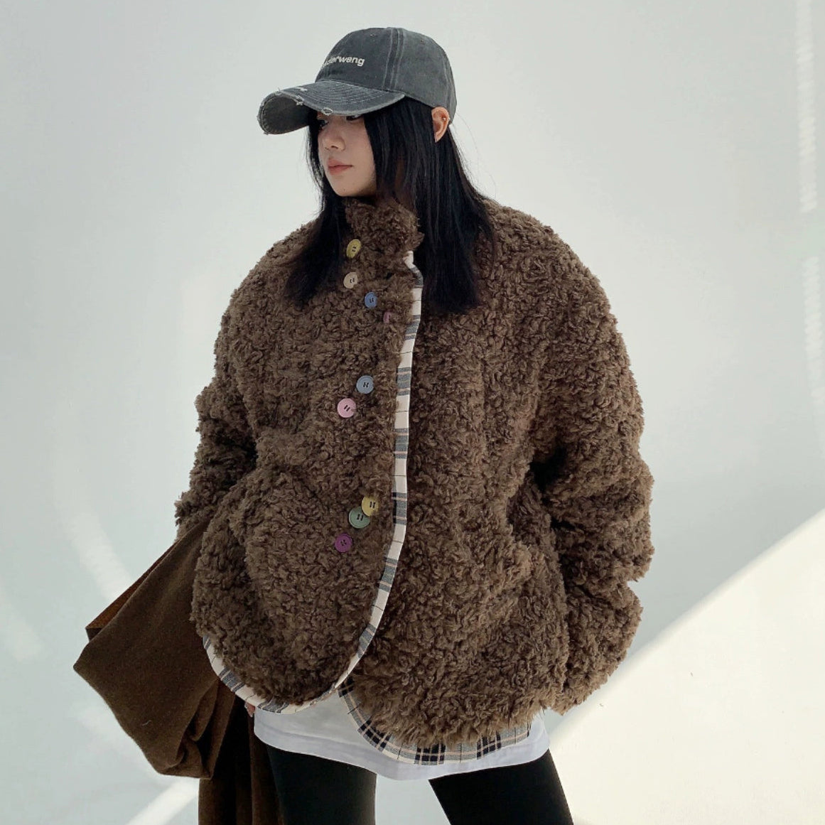 【アウター】春 秋 冬 アメリカンスタイル レトロ ラムウール  ボタン ダウンコート【FCシリーズ】