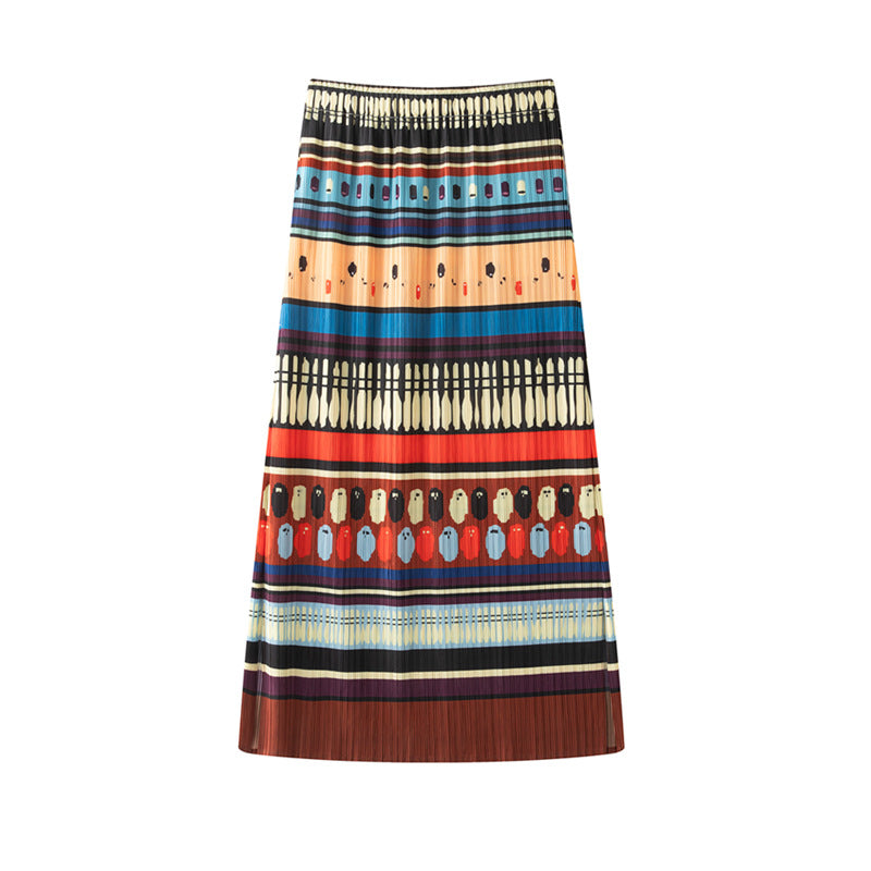 【ボトムス】夏 カラフルストライプ 高級 プリーツ スカート【SHシリーズ】