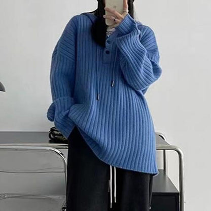 【24AW】【トップス】Oversize ゆったり カジュアル フード付き ニットセーター