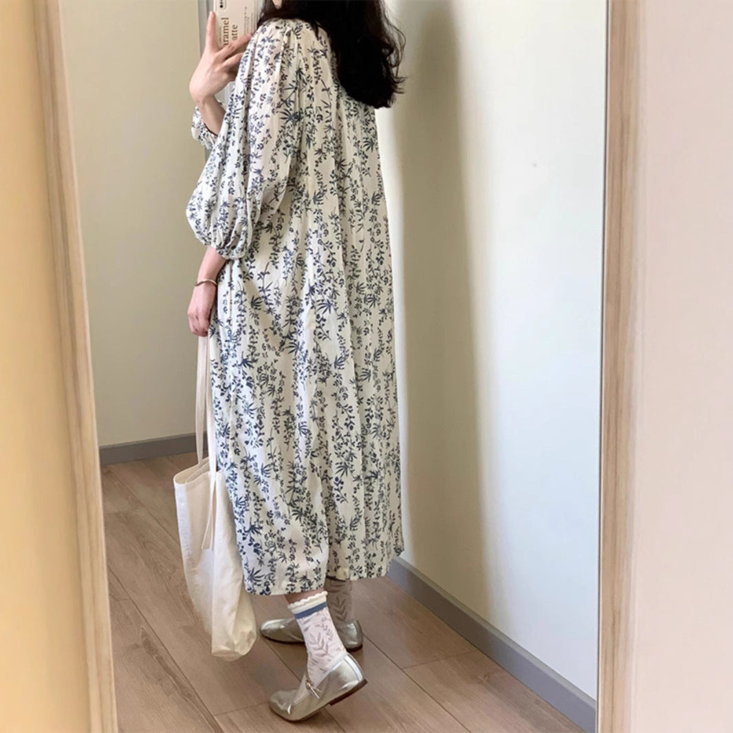 60%OFF⭐️【ワンピース】フレンチテイスト フラワープリント 半袖ワンピース レディース 夏 ロング丈 ウエストマーク 体型カバー 大人可愛い【SHシリーズ】