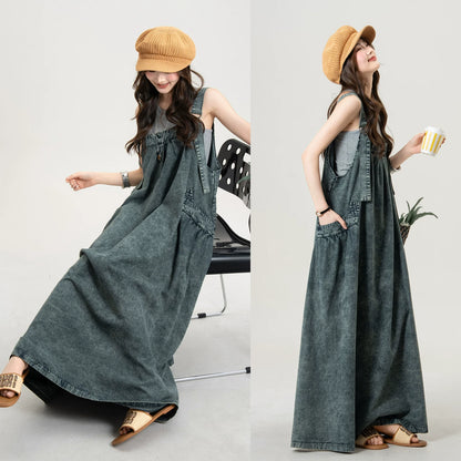 【ワンピース】アート系 デニムジャンパースカート レディース ヴィンテージ加工 ゆったり Aライン ロング丈 ノースリーブワンピース
【JZシリーズ】