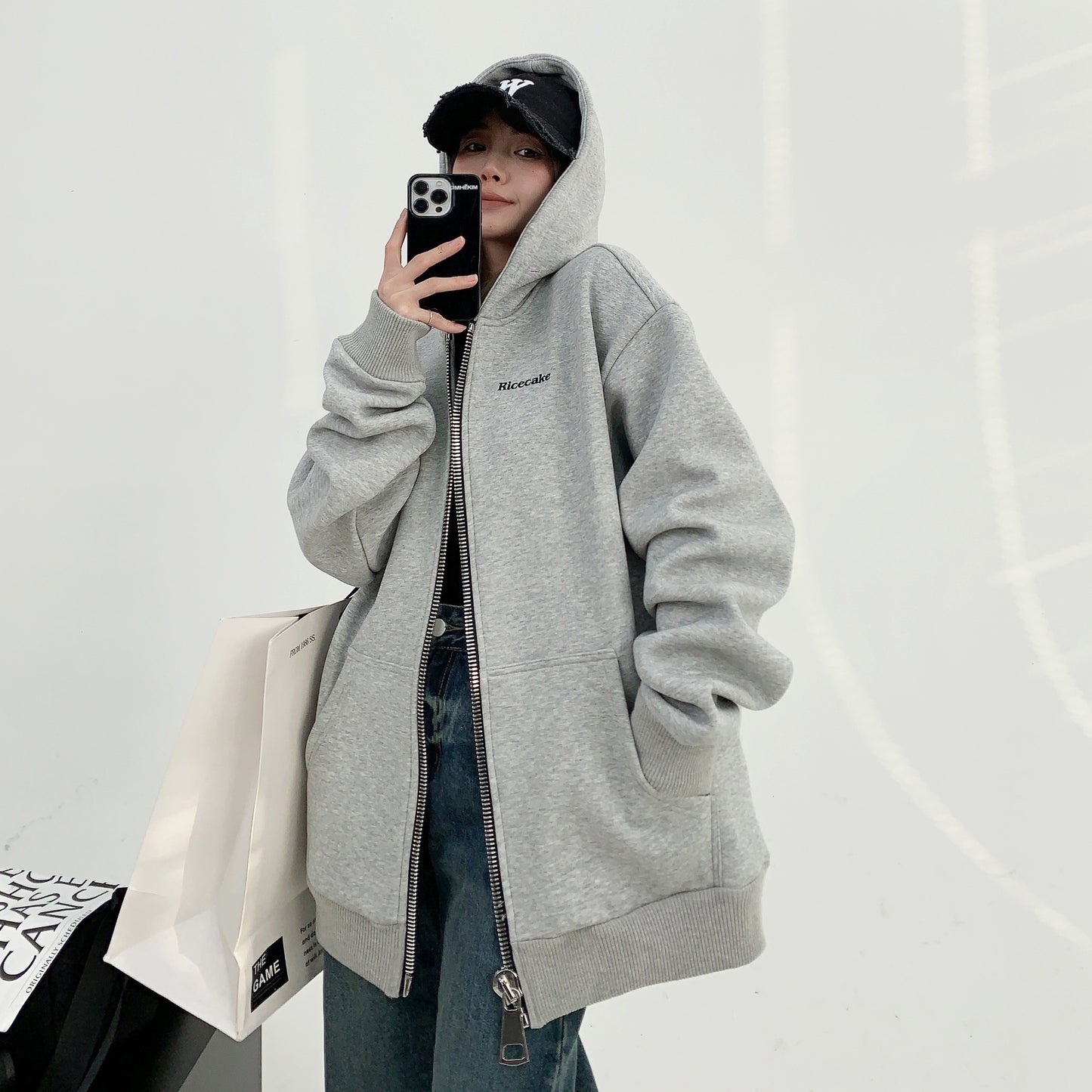 【アウター】春コーデ 美式デザイン カップル向け ヘビーウェイトジャケット ゆったり オーバーサイズ ジップアップ 刺繍 裏起毛 フード付きアウター レディース【FCシリーズ】