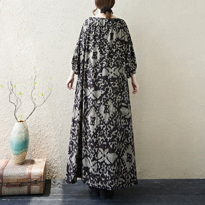期間限定🍂60%OFF【ワンピース】リゾート風花柄ロングワンピース レディース 秋新作 大きいサイズ ゆったり ボリュームスリーブ 大人可愛い【SHシリーズ】