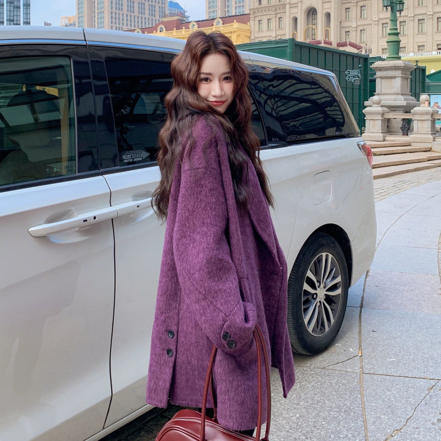 【アウター】💜上品ブルーベリーパープル✨ウールコート レディース 秋冬 韓国風【JZシリーズ】