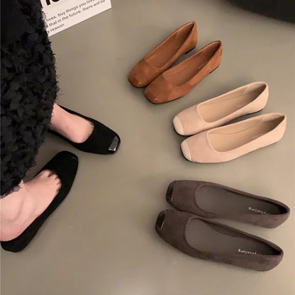 【シューズ】デザイン感フラットパンプス 黒 気質新中式 ローファー風