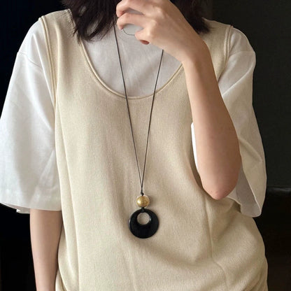 【🎁 B2G1｜先行スタート！】【グッズ】小众スタイル 黒曜石サークルチャーム ロングペンダントネックレス