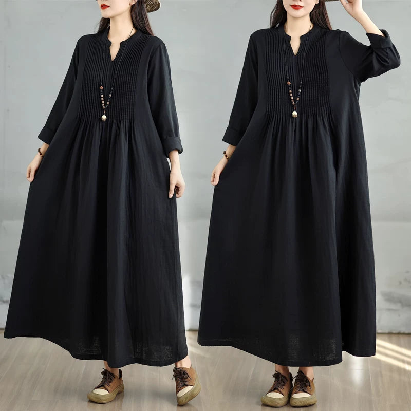 60%OFF⭐️期間限定【ワンピース】新作 文芸復古 ゆったり 長袖 ダブルレイヤー ガーゼ フレア ミディ丈 ロングワンピース【AHシリーズ】