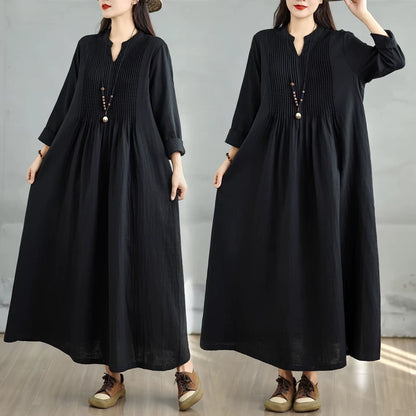 60%OFF⭐️期間限定【ワンピース】新作 文芸復古 ゆったり 長袖 ダブルレイヤー ガーゼ フレア ミディ丈 ロングワンピース【AHシリーズ】