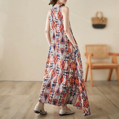 【ワンピース】ボヘミアン 夏 フラワープリント ノースリーブ キャミソール ワンピース【SHシリーズ】