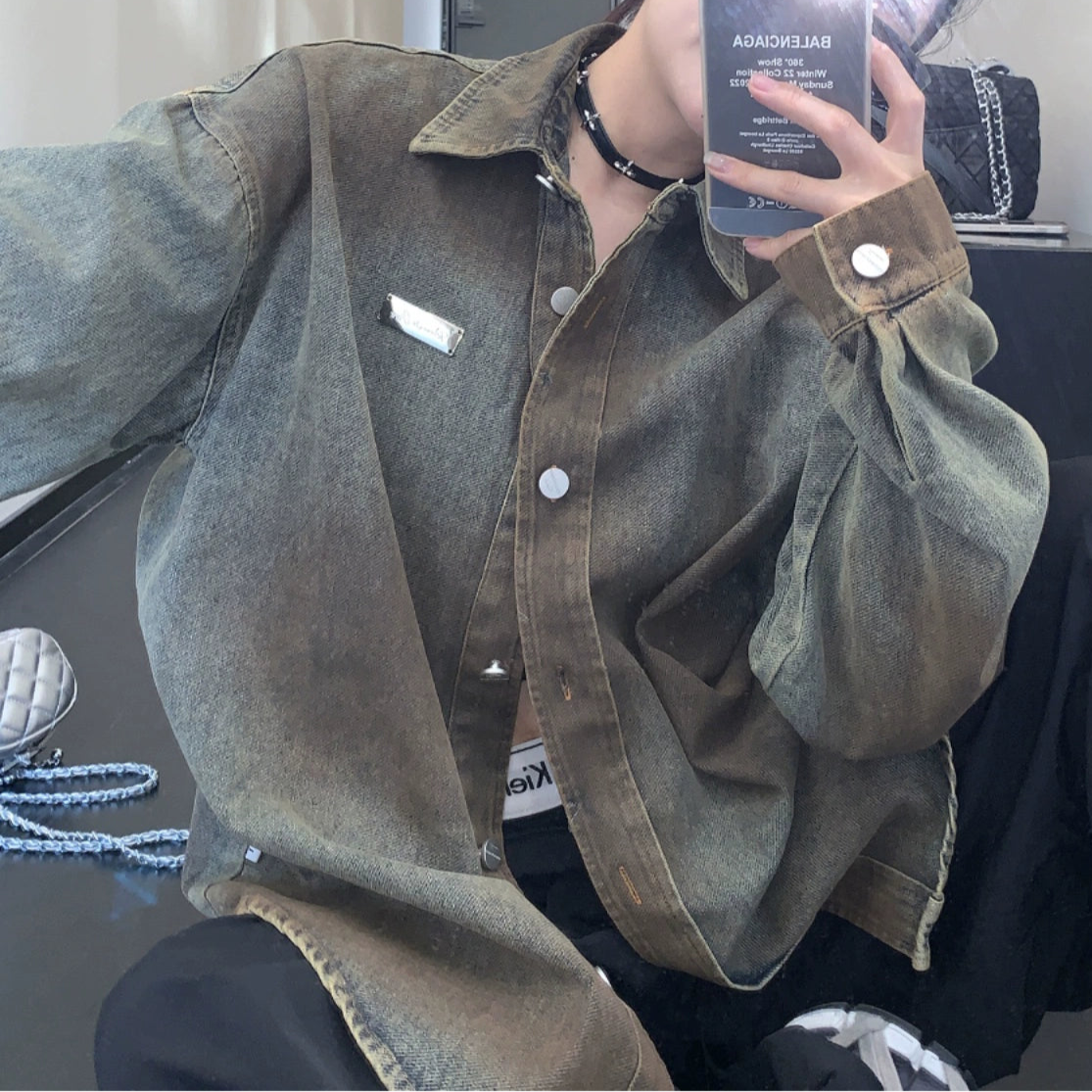 【トップス】春秋 アメリカンスタイル ヴィンテージ加工 合わせやすい シャツジャケット【FCシリーズ】